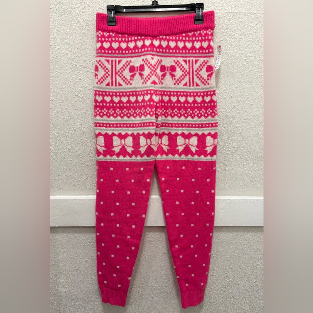 Merry Christmas by Poof! Pink with Bow Fair Isle Knit PJ Pants NEW M